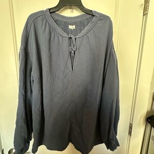 Aerie Navy Tie-Front Sweater with Braided Tassels